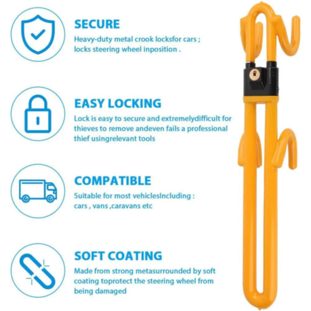 Steering Wheel Lock Heavy Duty Twin Bar Car Van Security Anti Theft 2 Keys