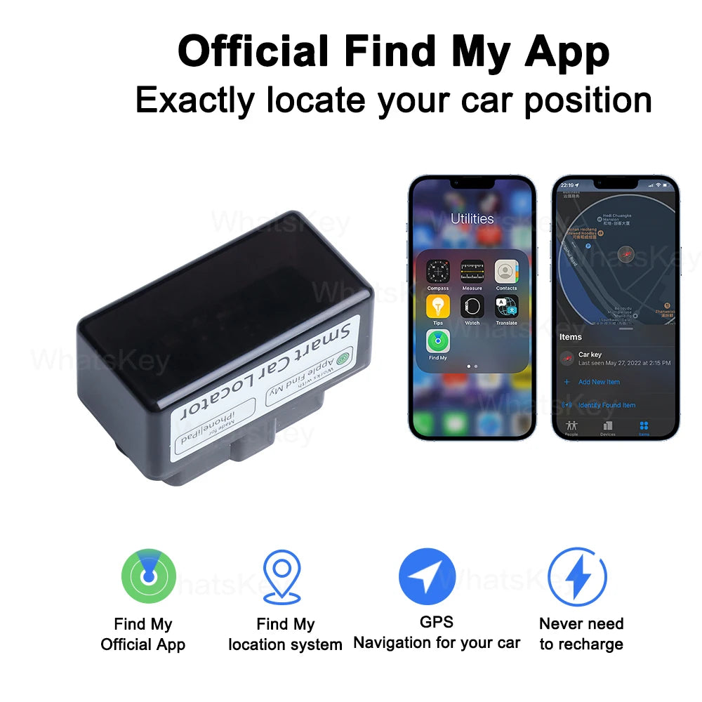Car OBD Tracker With Find My APP for Apple GPS Locator Vehicle Anti-lost Tracking Device Free App Monitor.