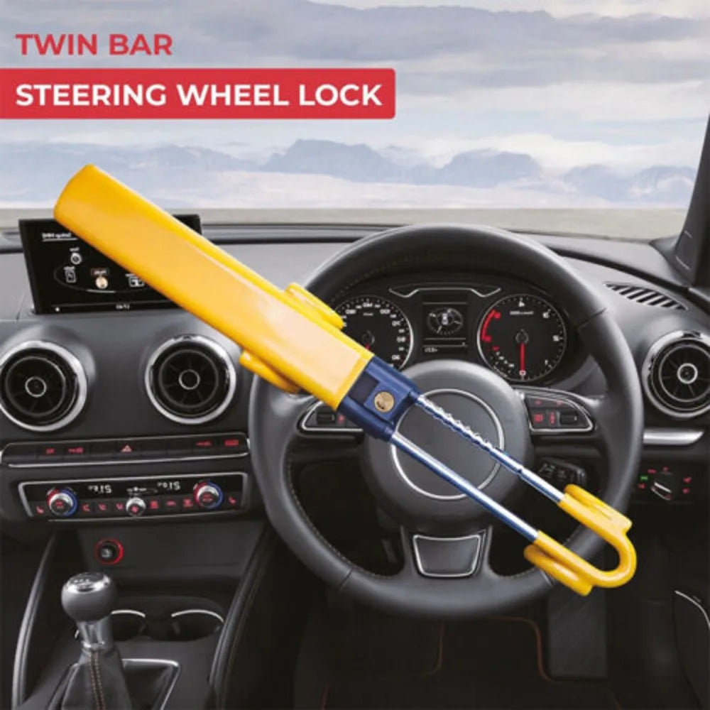 Steering Wheel Lock Heavy Duty Twin Bar Car Van Security Anti Theft 2 Keys