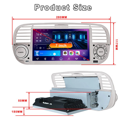 7" Fiat 500 2007-2015 Apple Carplay Android Auto Screen